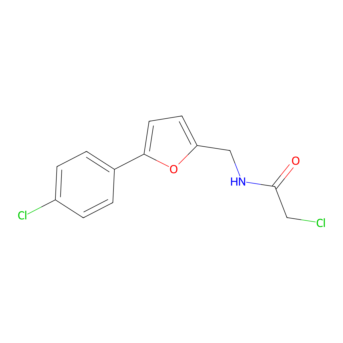 2-chloro-N-{[5-(4-chlorophenyl)furan-2-yl]methyl}acetamide molecular structure, CAS 851814-17-0