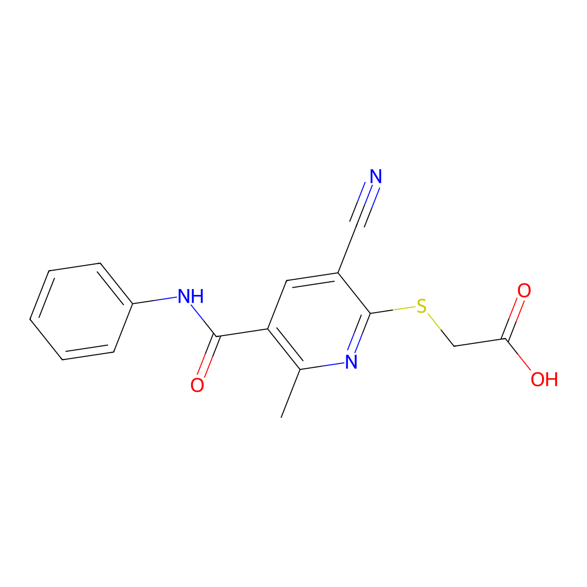 2-{[3-Cyano-6-methyl-5-(phenylcarbamoyl)pyridin-2-yl]sulfanyl}acetic acid molecular structure, CAS 851814-18-1