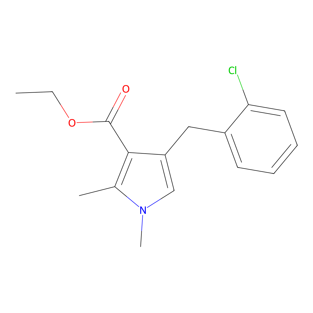 Ethyl 4-[(2-chlorophenyl)methyl]-1,2-dimethylpyrrole-3-carboxylate molecular structure, CAS 851814-33-0