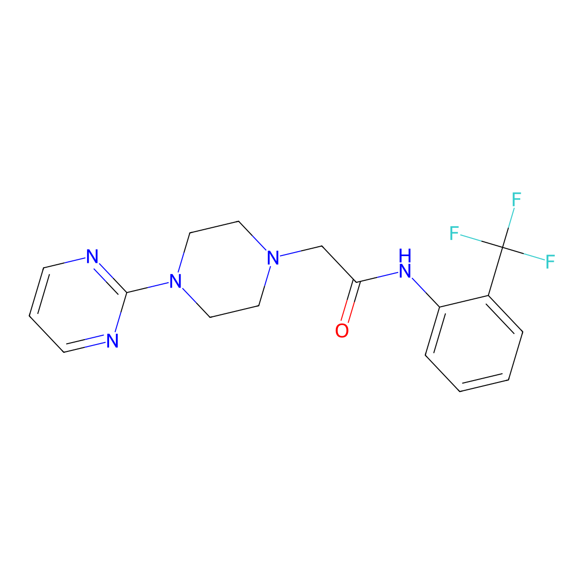 2-(4-pyrimidin-2-ylpiperazin-1-yl)-N-[2-(trifluoromethyl)phenyl]acetamide molecular structure, CAS 851817-79-3