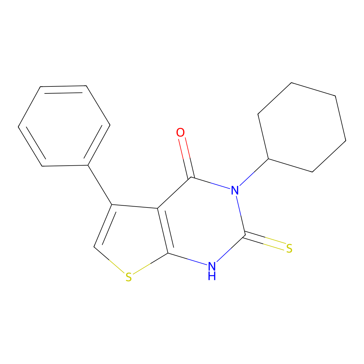 3-cyclohexyl-5-phenyl-2-sulfanyl-3H,4H-thieno[2,3-d]pyrimidin-4-one molecular structure, CAS 851852-86-3