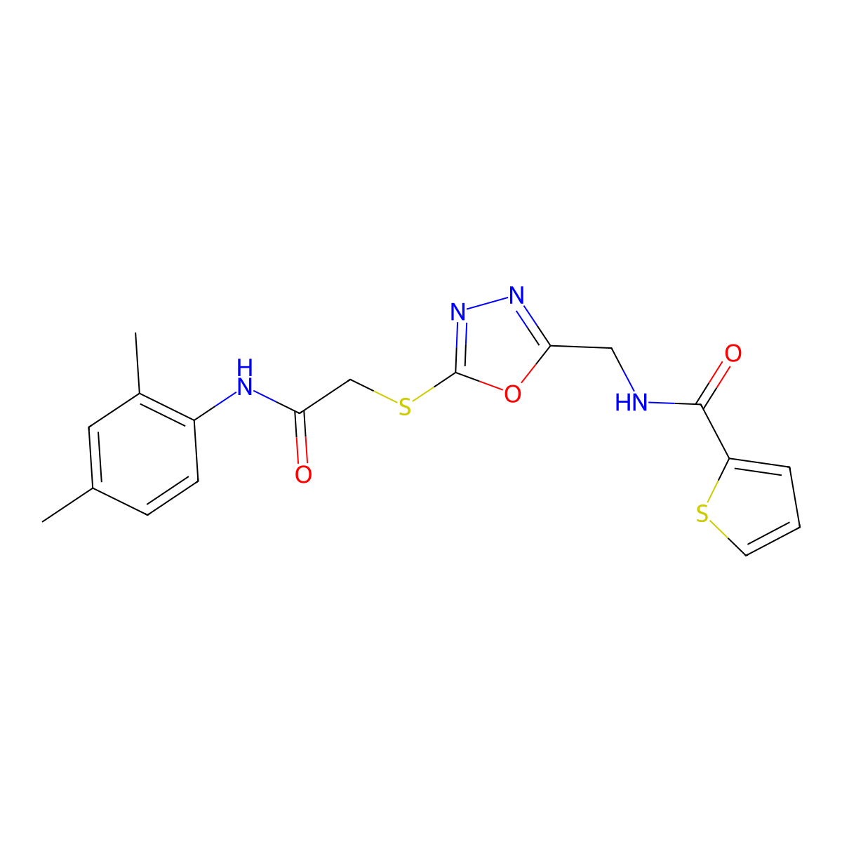 N-[[5-[2-(2,4-dimethylanilino)-2-oxoethyl]sulfanyl-1,3,4-oxadiazol-2-yl]methyl]thiophene-2-carboxamide molecular structure, CAS 851861-58-0