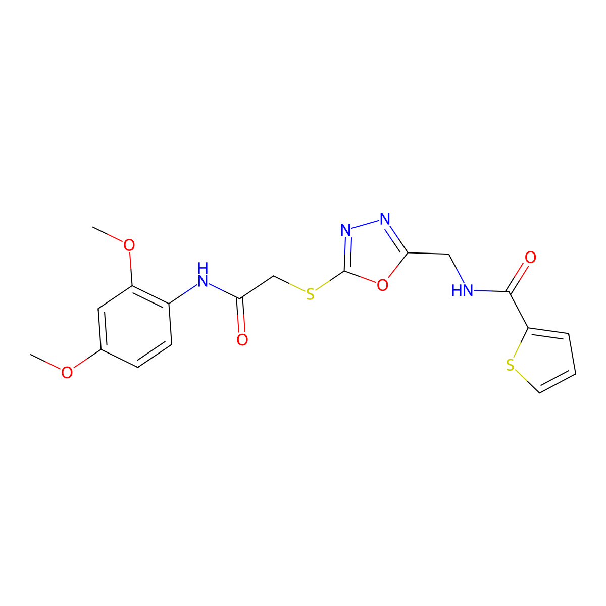 N-[[5-[2-(2,4-dimethoxyanilino)-2-oxoethyl]sulfanyl-1,3,4-oxadiazol-2-yl]methyl]thiophene-2-carboxamide molecular structure, CAS 851861-60-4