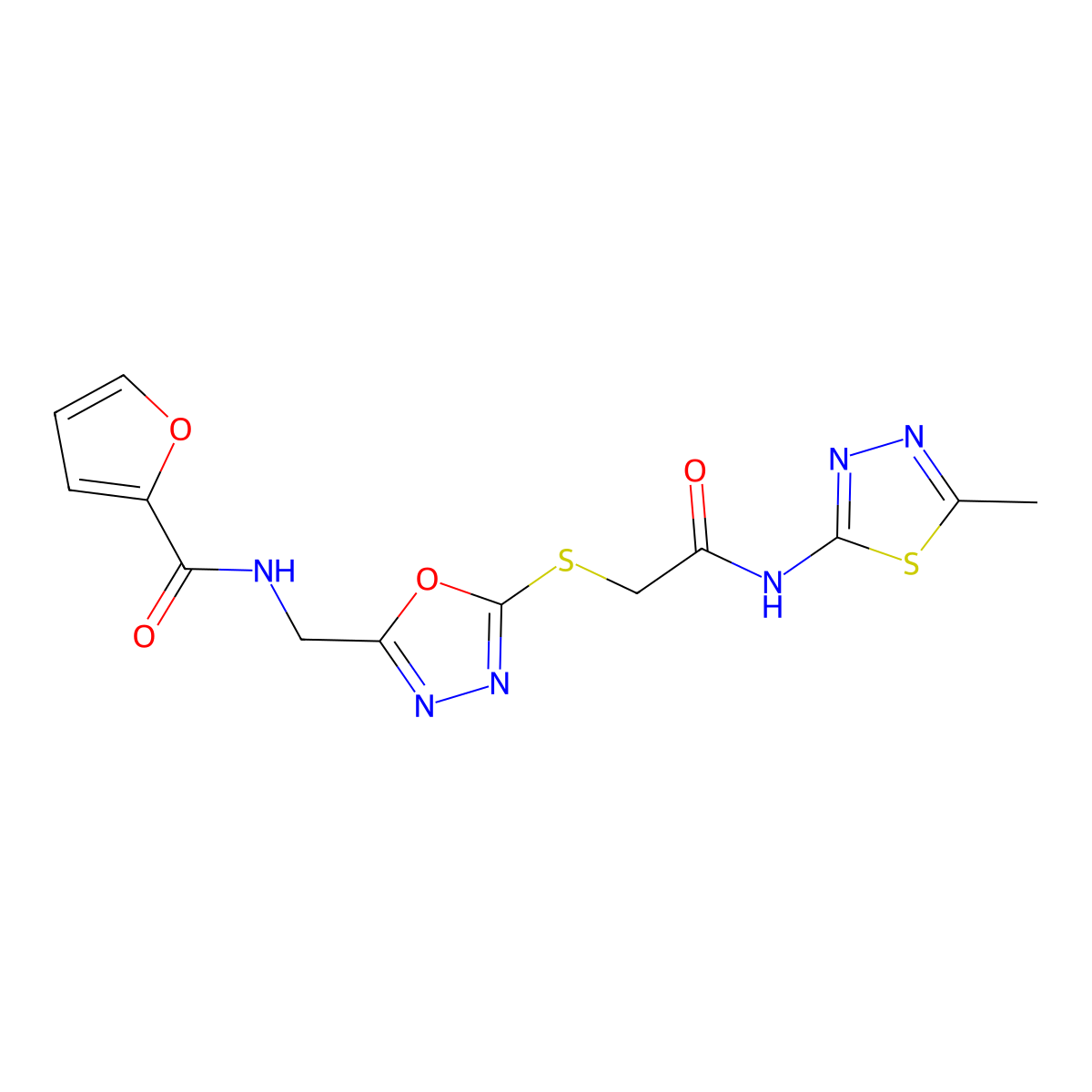 N-[[5-[2-[(5-methyl-1,3,4-thiadiazol-2-yl)amino]-2-oxoethyl]sulfanyl-1,3,4-oxadiazol-2-yl]methyl]furan-2-carboxamide molecular structure, CAS 851862-07-2