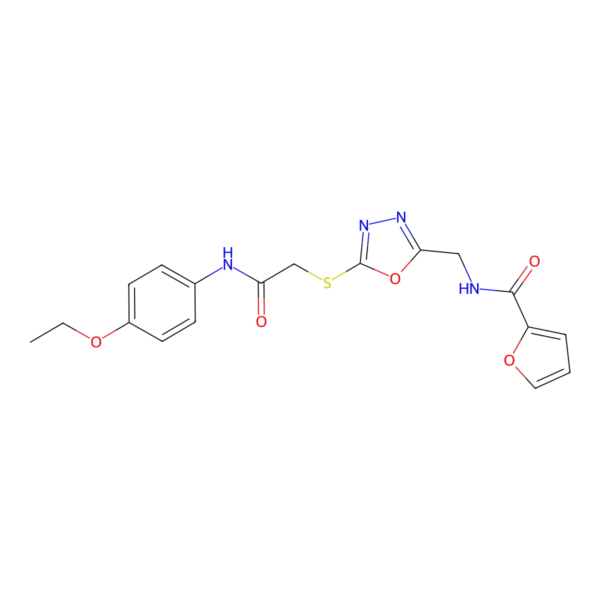 N-[[5-[2-(4-ethoxyanilino)-2-oxoethyl]sulfanyl-1,3,4-oxadiazol-2-yl]methyl]furan-2-carboxamide molecular structure, CAS 851862-20-9