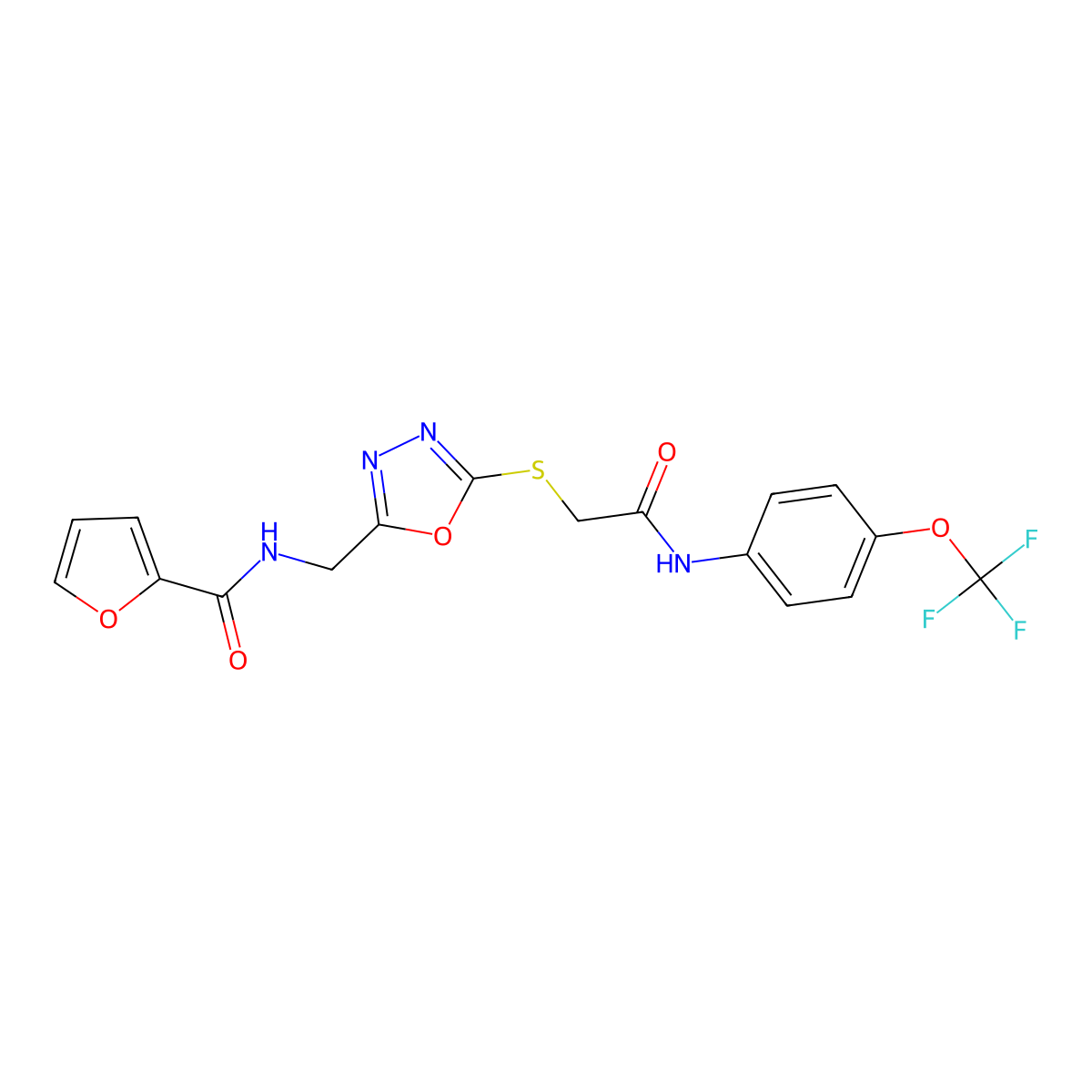 N-[[5-[2-oxo-2-[4-(trifluoromethoxy)anilino]ethyl]sulfanyl-1,3,4-oxadiazol-2-yl]methyl]furan-2-carboxamide molecular structure, CAS 851862-30-1