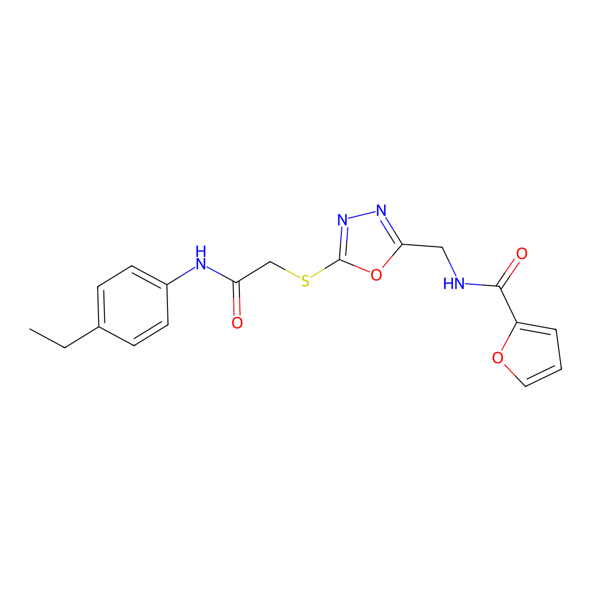 N-[[5-[2-(4-ethylanilino)-2-oxoethyl]sulfanyl-1,3,4-oxadiazol-2-yl]methyl]furan-2-carboxamide molecular structure, CAS 851862-41-4
