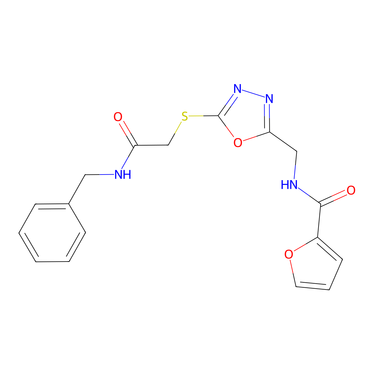 N-((5-((2-(benzylamino)-2-oxoethyl)thio)-1,3,4-oxadiazol-2-yl)methyl)furan-2-carboxamide molecular structure, CAS 851862-45-8