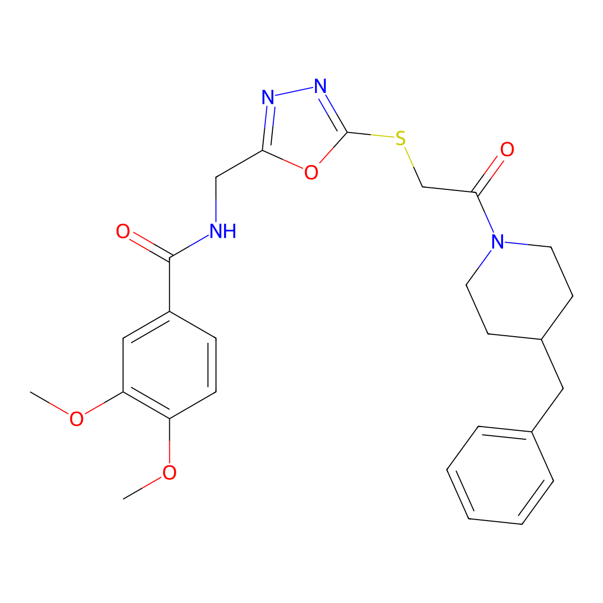 N-[[5-[2-(4-benzylpiperidin-1-yl)-2-oxoethyl]sulfanyl-1,3,4-oxadiazol-2-yl]methyl]-3,4-dimethoxybenzamide molecular structure, CAS 851862-67-4