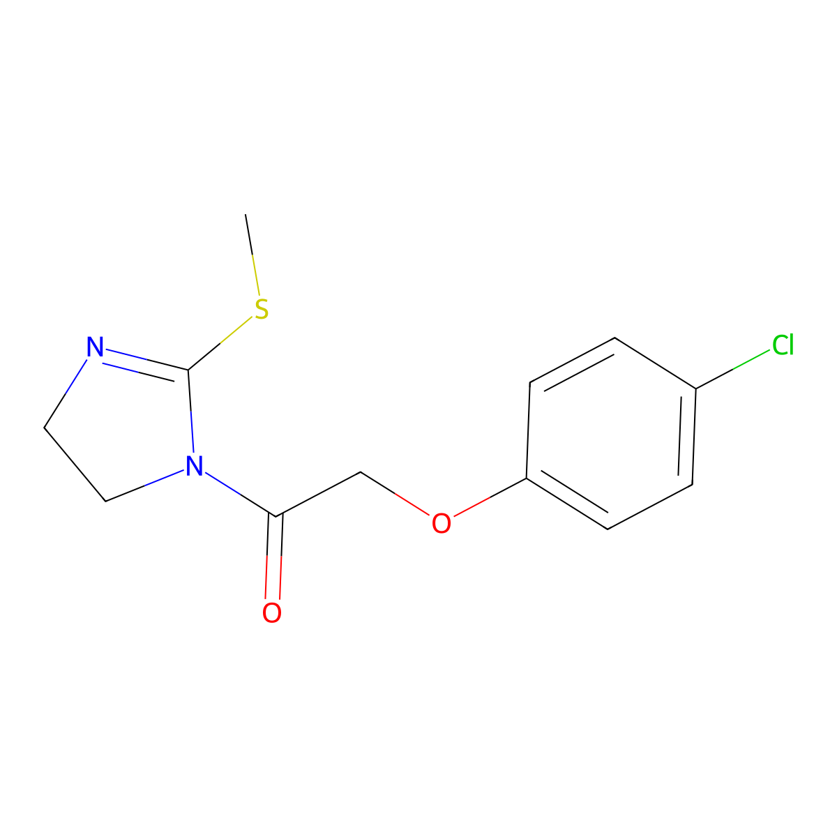 2-(4-chlorophenoxy)-1-(2-(methylthio)-4,5-dihydro-1H-imidazol-1-yl)ethanone molecular structure, CAS 851863-43-9