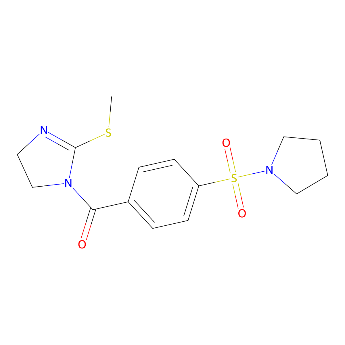 (2-(methylthio)-4,5-dihydro-1H-imidazol-1-yl)(4-(pyrrolidin-1-ylsulfonyl)phenyl)methanone molecular structure, CAS 851863-58-6