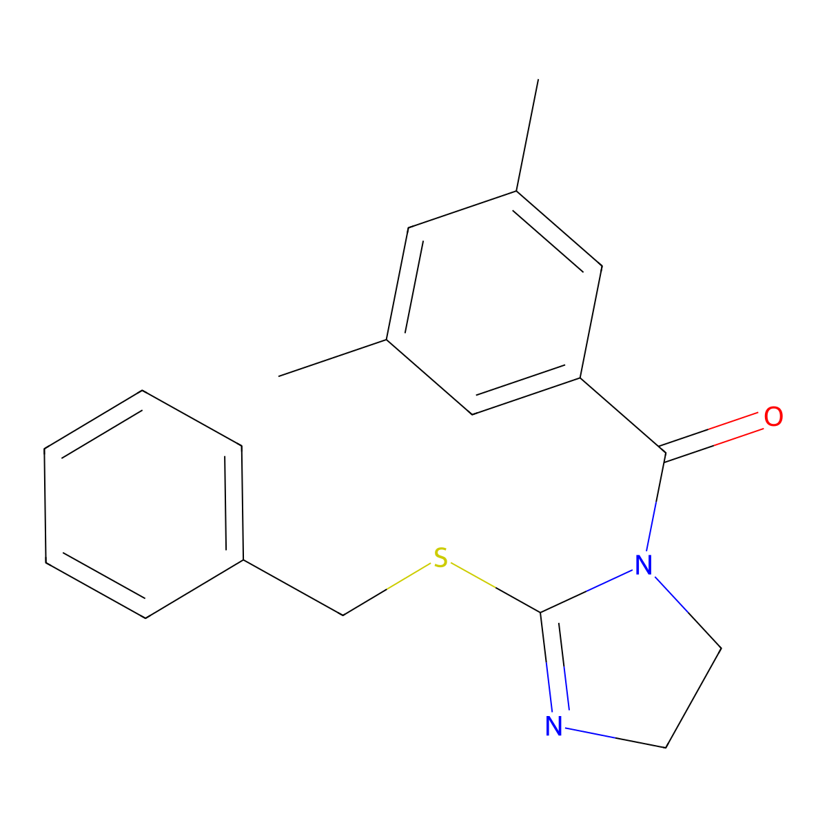 (2-(benzylthio)-4,5-dihydro-1H-imidazol-1-yl)(3,5-dimethylphenyl)methanone molecular structure, CAS 851863-73-5