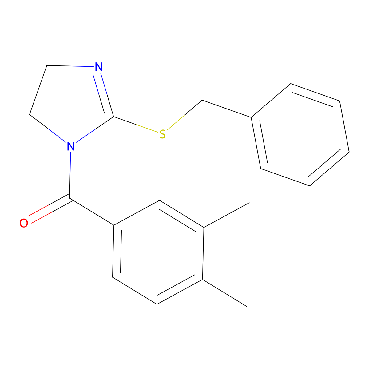 (2-(benzylthio)-4,5-dihydro-1H-imidazol-1-yl)(3,4-dimethylphenyl)methanone molecular structure, CAS 851863-74-6