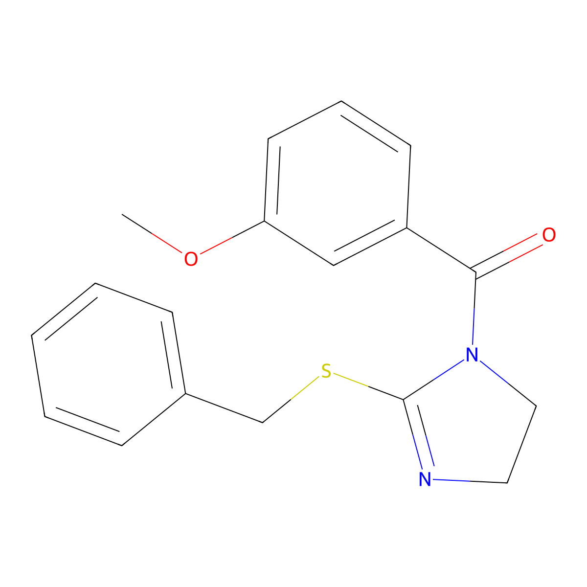 (2-(benzylthio)-4,5-dihydro-1H-imidazol-1-yl)(3-methoxyphenyl)methanone molecular structure, CAS 851863-76-8