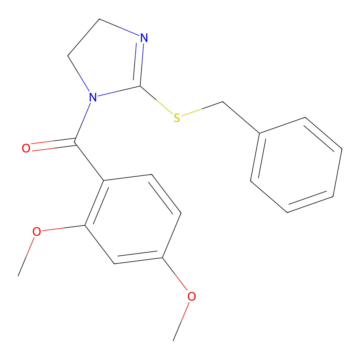 (2-(benzylthio)-4,5-dihydro-1H-imidazol-1-yl)(2,4-dimethoxyphenyl)methanone molecular structure, CAS 851863-81-5