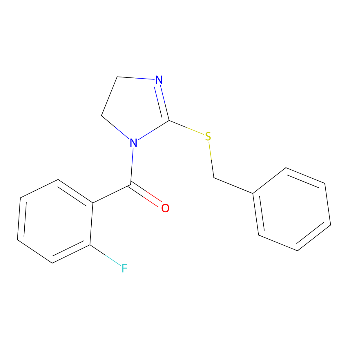 (2-(benzylthio)-4,5-dihydro-1H-imidazol-1-yl)(2-fluorophenyl)methanone molecular structure, CAS 851863-89-3
