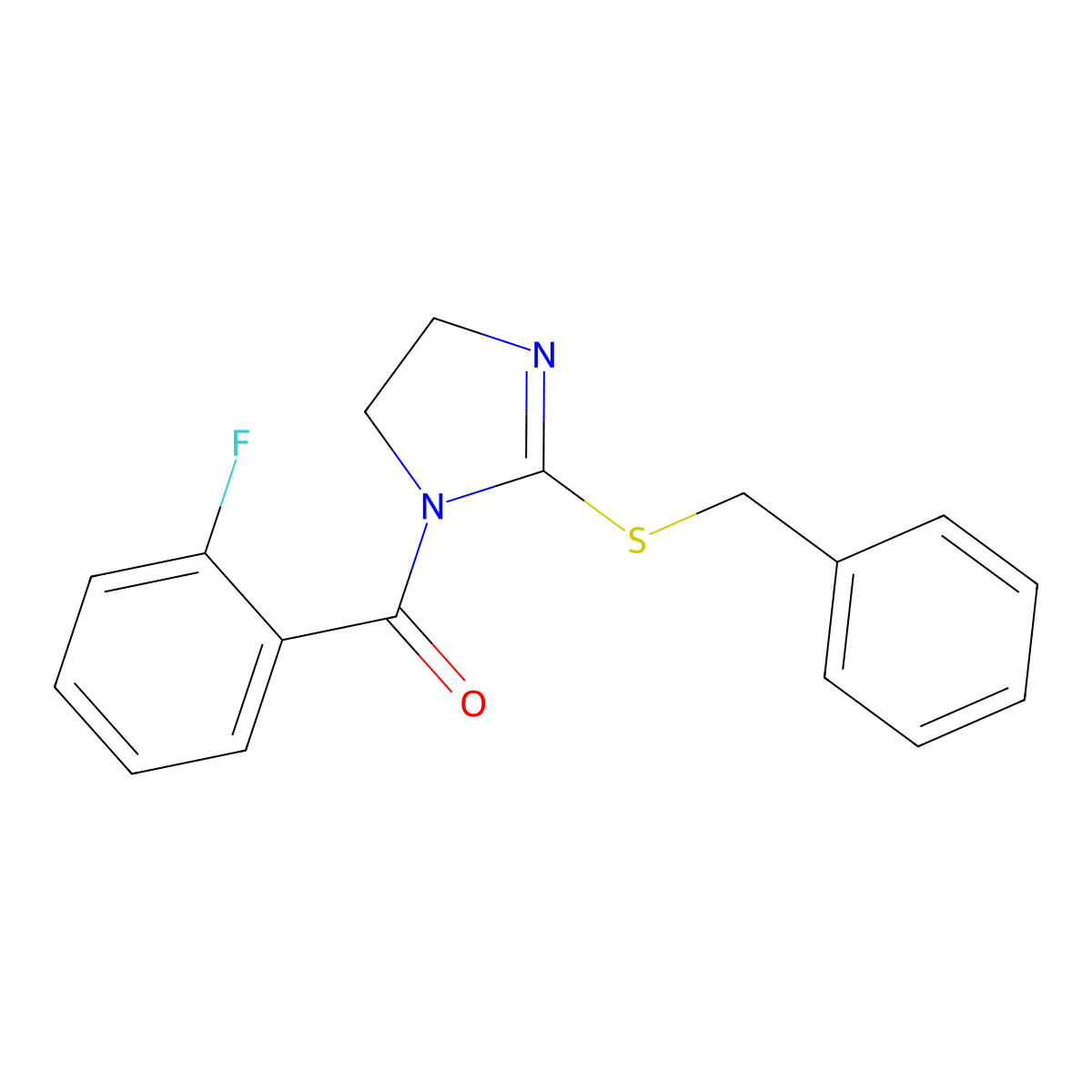 (2-(benzylthio)-4,5-dihydro-1H-imidazol-1-yl)(2-fluorophenyl)methanone molecular structure, CAS 851863-89-3