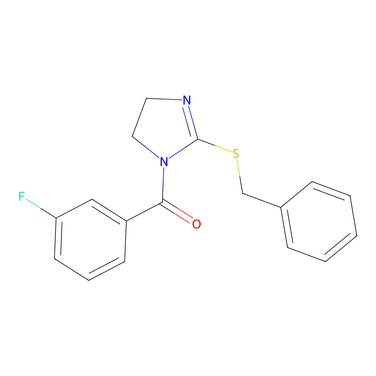 (2-(benzylthio)-4,5-dihydro-1H-imidazol-1-yl)(3-fluorophenyl)methanone molecular structure, CAS 851863-90-6