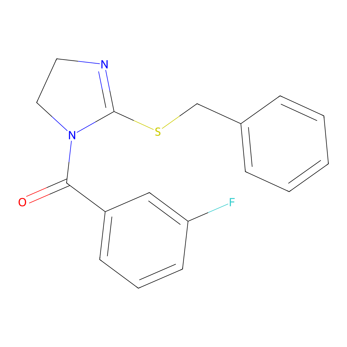 (2-(benzylthio)-4,5-dihydro-1H-imidazol-1-yl)(3-fluorophenyl)methanone molecular structure, CAS 851863-90-6