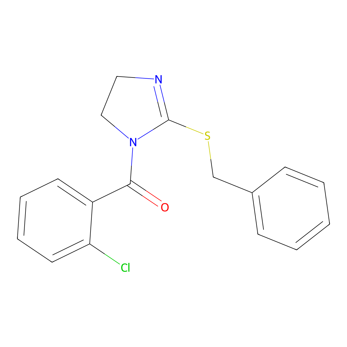 (2-Benzylsulfanyl-4,5-dihydroimidazol-1-yl)-(2-chlorophenyl)methanone molecular structure, CAS 851863-92-8