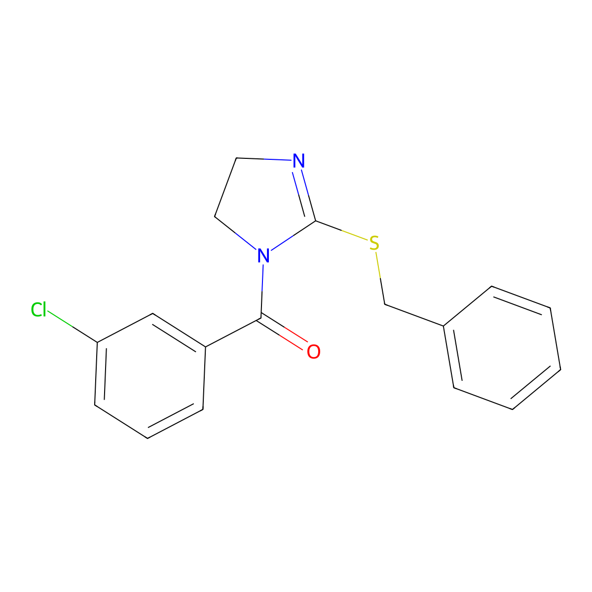 (2-Benzylsulfanyl-4,5-dihydroimidazol-1-yl)-(3-chlorophenyl)methanone molecular structure, CAS 851863-93-9