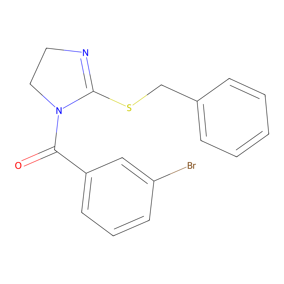 (2-(benzylthio)-4,5-dihydro-1H-imidazol-1-yl)(3-bromophenyl)methanone molecular structure, CAS 851863-98-4
