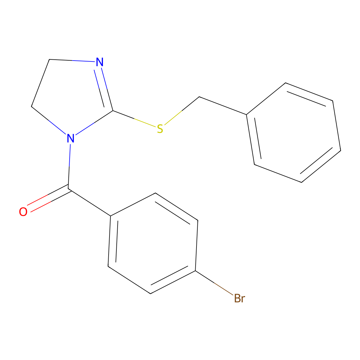 (2-(benzylthio)-4,5-dihydro-1H-imidazol-1-yl)(4-bromophenyl)methanone molecular structure, CAS 851864-00-1