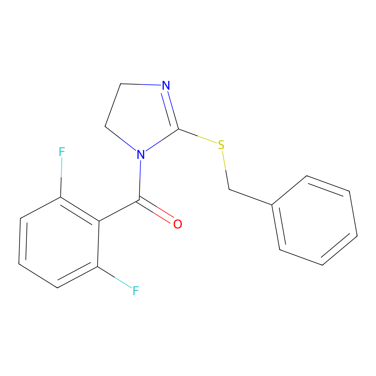 (2-(benzylthio)-4,5-dihydro-1H-imidazol-1-yl)(2,6-difluorophenyl)methanone molecular structure, CAS 851864-02-3