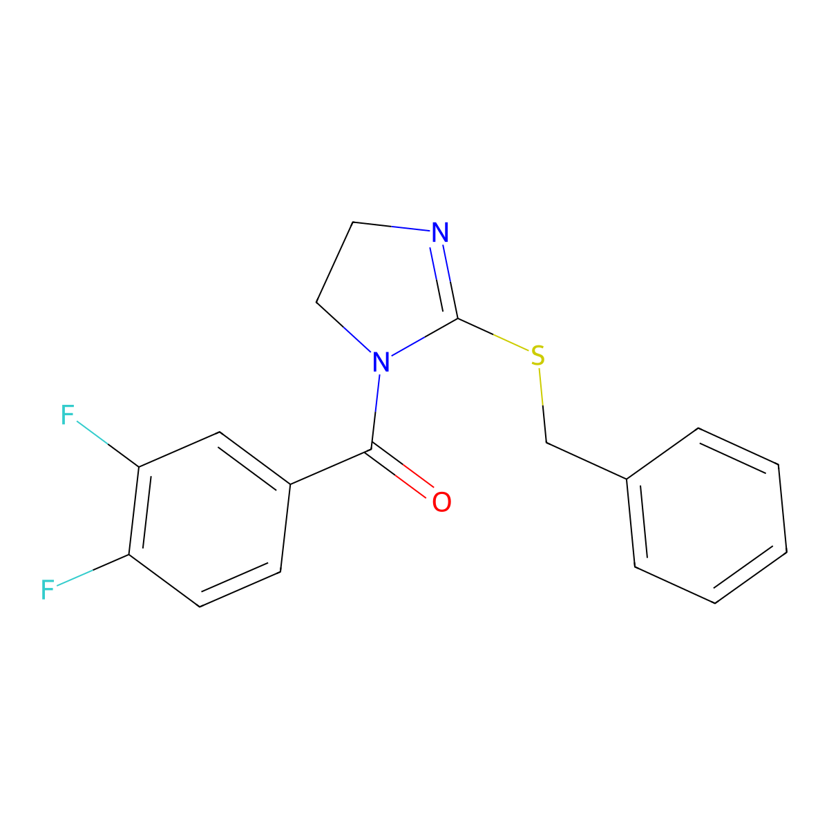 (2-(benzylthio)-4,5-dihydro-1H-imidazol-1-yl)(3,4-difluorophenyl)methanone molecular structure, CAS 851864-04-5