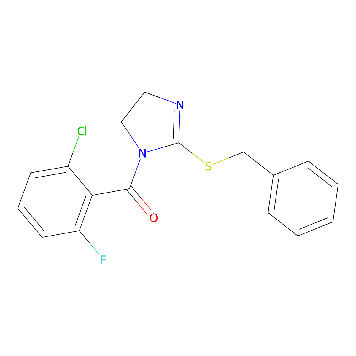 (2-Benzylsulfanyl-4,5-dihydroimidazol-1-yl)-(2-chloro-6-fluorophenyl)methanone molecular structure, CAS 851864-06-7
