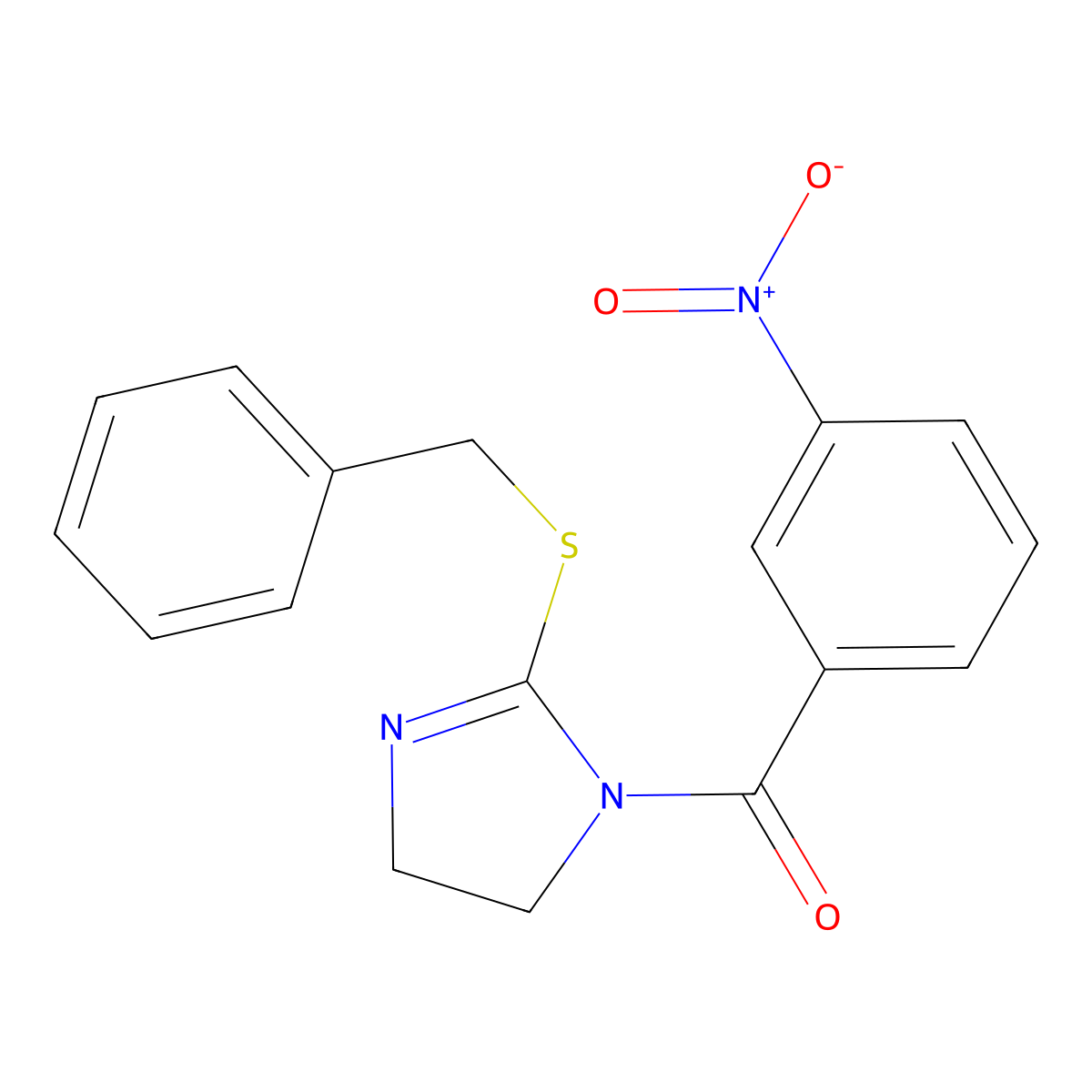 (2-(benzylthio)-4,5-dihydro-1H-imidazol-1-yl)(3-nitrophenyl)methanone molecular structure, CAS 851864-10-3