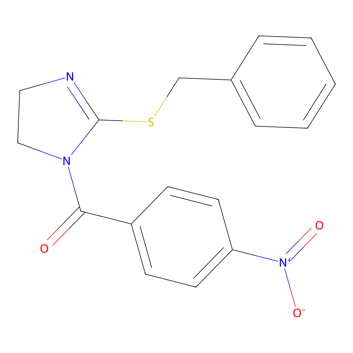 (2-Benzylsulfanyl-4,5-dihydroimidazol-1-yl)-(4-nitrophenyl)methanone molecular structure, CAS 851864-12-5