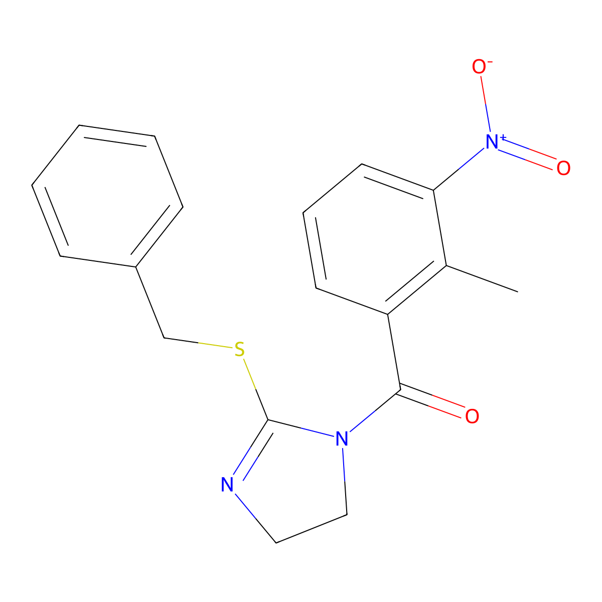 (2-(benzylthio)-4,5-dihydro-1H-imidazol-1-yl)(2-methyl-3-nitrophenyl)methanone molecular structure, CAS 851864-14-7