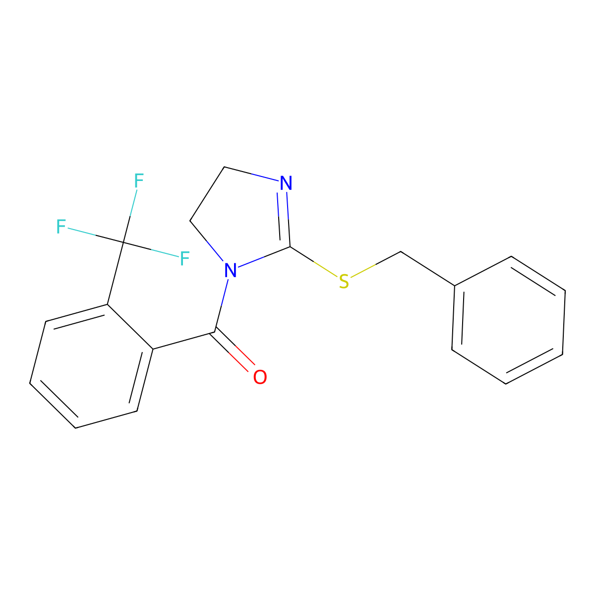 (2-Benzylsulfanyl-4,5-dihydroimidazol-1-yl)-[2-(trifluoromethyl)phenyl]methanone molecular structure, CAS 851864-18-1