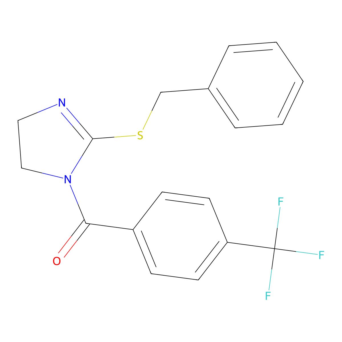 (2-(benzylthio)-4,5-dihydro-1H-imidazol-1-yl)(4-(trifluoromethyl)phenyl)methanone molecular structure, CAS 851864-22-7