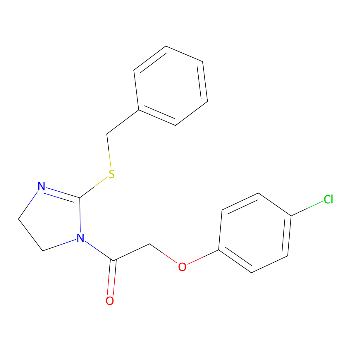 1-(2-(benzylthio)-4,5-dihydro-1H-imidazol-1-yl)-2-(4-chlorophenoxy)ethanone molecular structure, CAS 851864-26-1