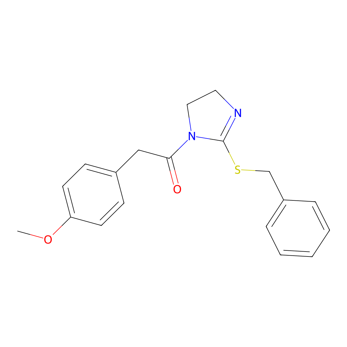 1-(2-Benzylsulfanyl-4,5-dihydroimidazol-1-yl)-2-(4-methoxyphenyl)ethanone molecular structure, CAS 851864-34-1