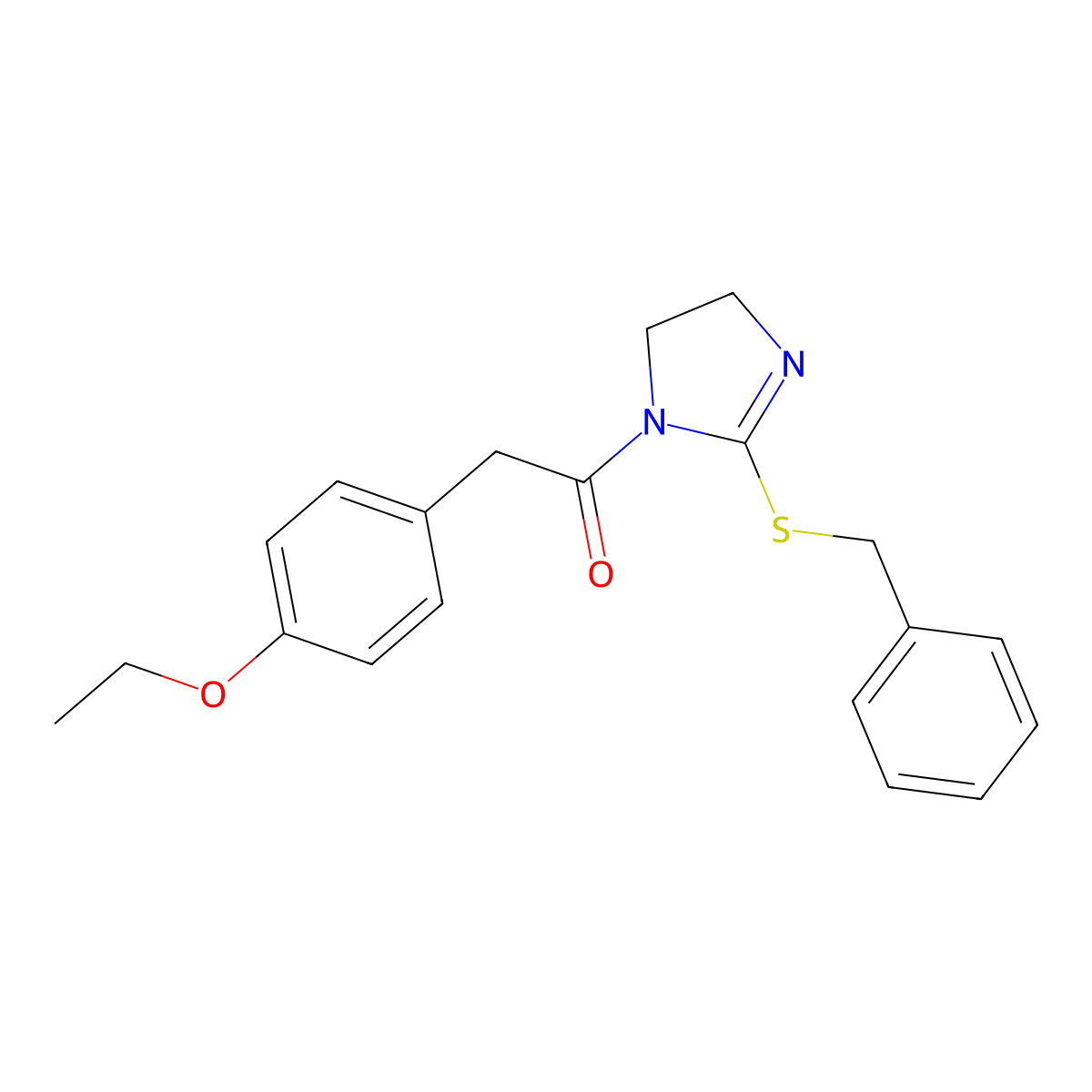 1-(2-Benzylsulfanyl-4,5-dihydroimidazol-1-yl)-2-(4-ethoxyphenyl)ethanone molecular structure, CAS 851864-38-5