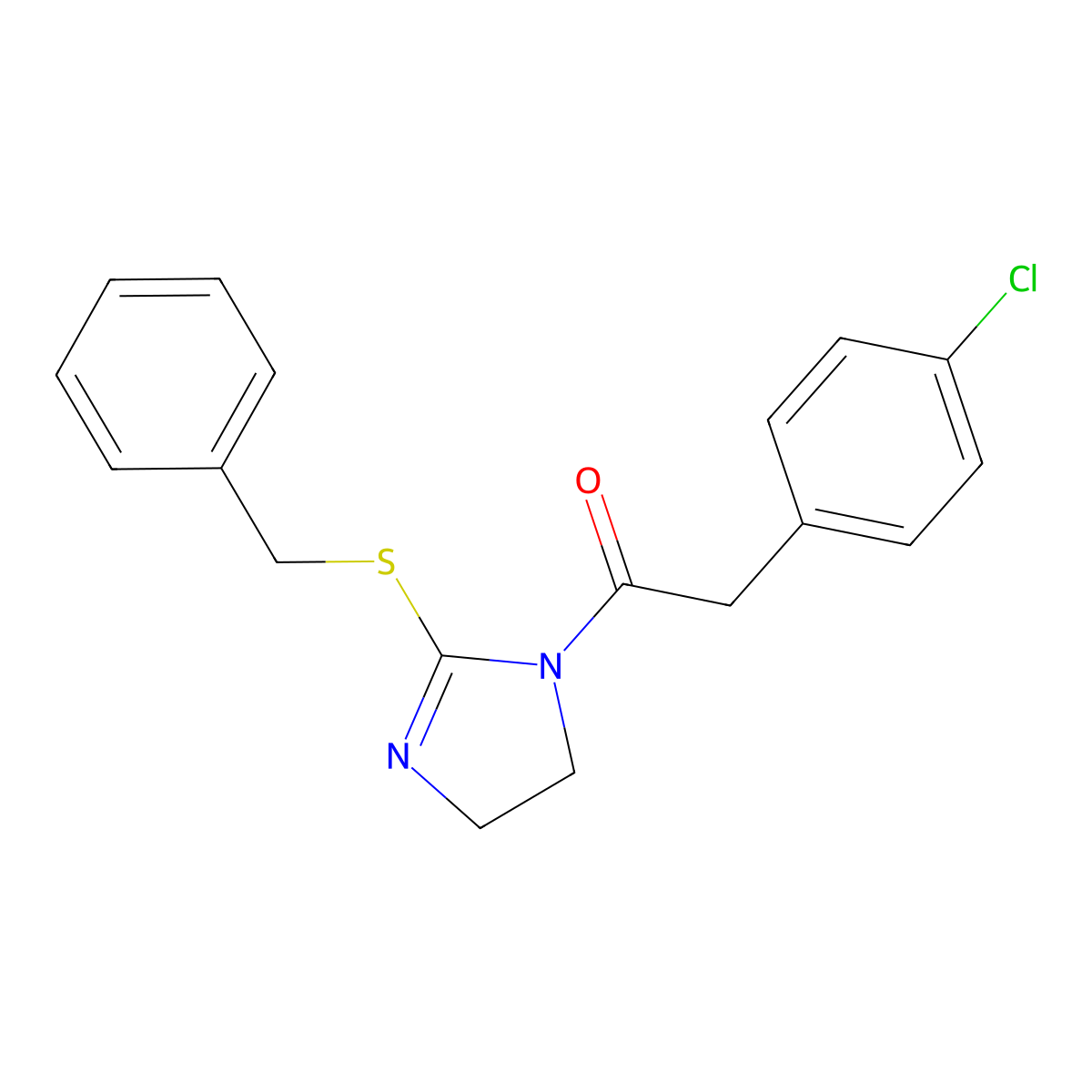 1-(2-(benzylthio)-4,5-dihydro-1H-imidazol-1-yl)-2-(4-chlorophenyl)ethanone molecular structure, CAS 851864-42-1