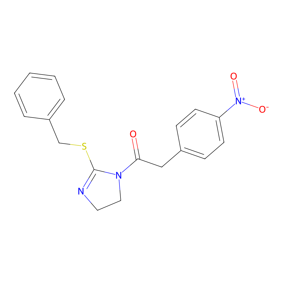 1-(2-(benzylthio)-4,5-dihydro-1H-imidazol-1-yl)-2-(4-nitrophenyl)ethanone molecular structure, CAS 851864-44-3
