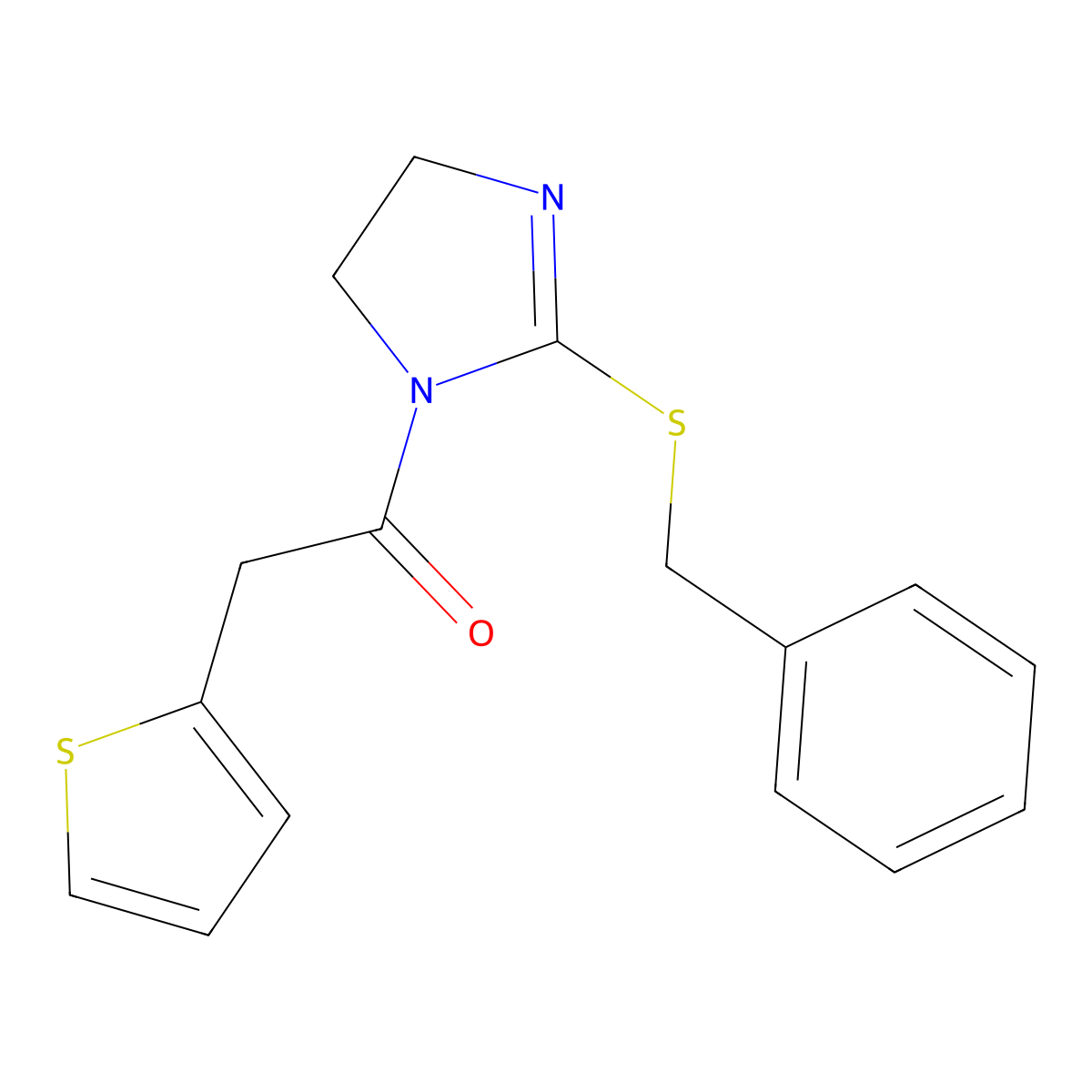 1-(2-Benzylsulfanyl-4,5-dihydroimidazol-1-yl)-2-thiophen-2-ylethanone molecular structure, CAS 851864-48-7