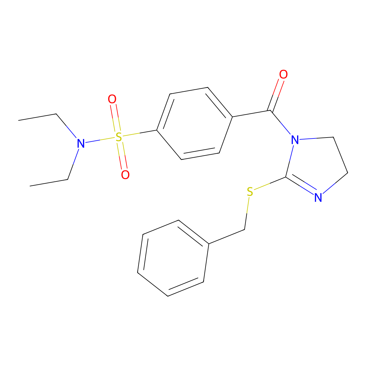 4-(2-(benzylthio)-4,5-dihydro-1H-imidazole-1-carbonyl)-N,N-diethylbenzenesulfonamide molecular structure, CAS 851864-52-3