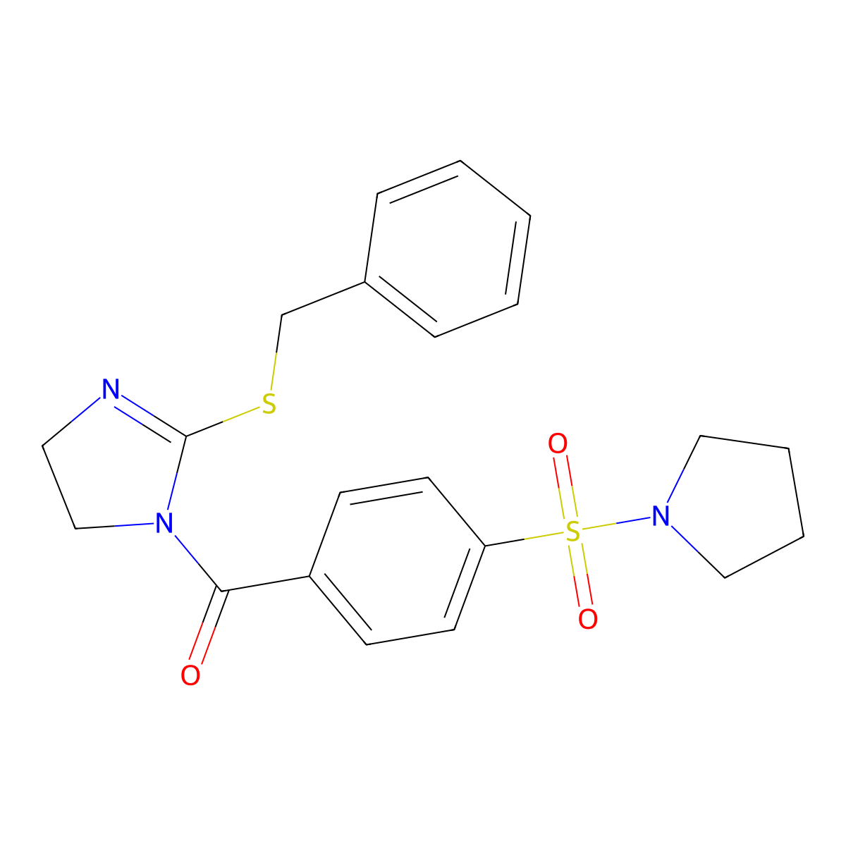 (2-Benzylsulfanyl-4,5-dihydroimidazol-1-yl)-(4-pyrrolidin-1-ylsulfonylphenyl)methanone molecular structure, CAS 851864-54-5
