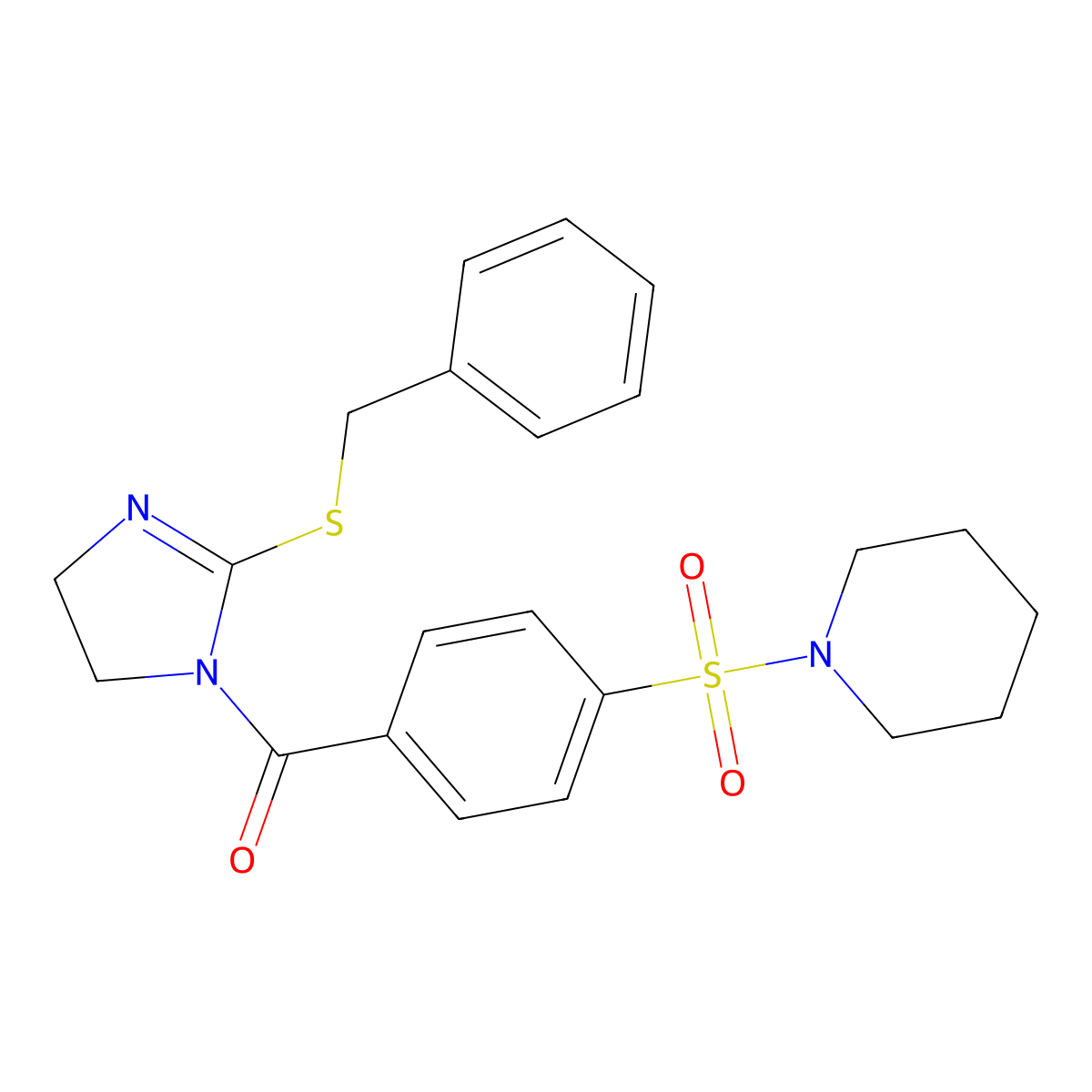(2-Benzylsulfanyl-4,5-dihydroimidazol-1-yl)-(4-piperidin-1-ylsulfonylphenyl)methanone molecular structure, CAS 851864-56-7