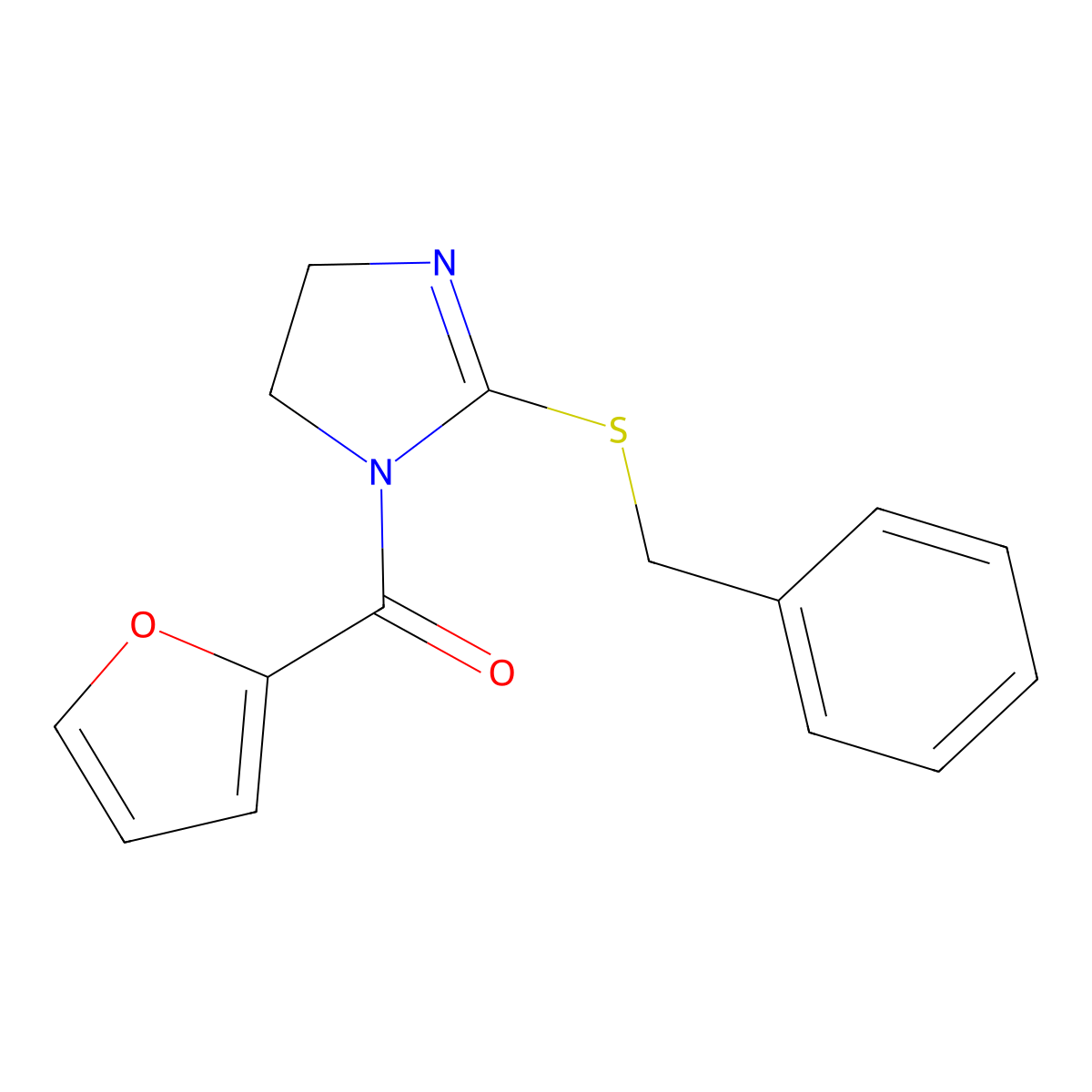 (2-(benzylthio)-4,5-dihydro-1H-imidazol-1-yl)(furan-2-yl)methanone molecular structure, CAS 851864-60-3