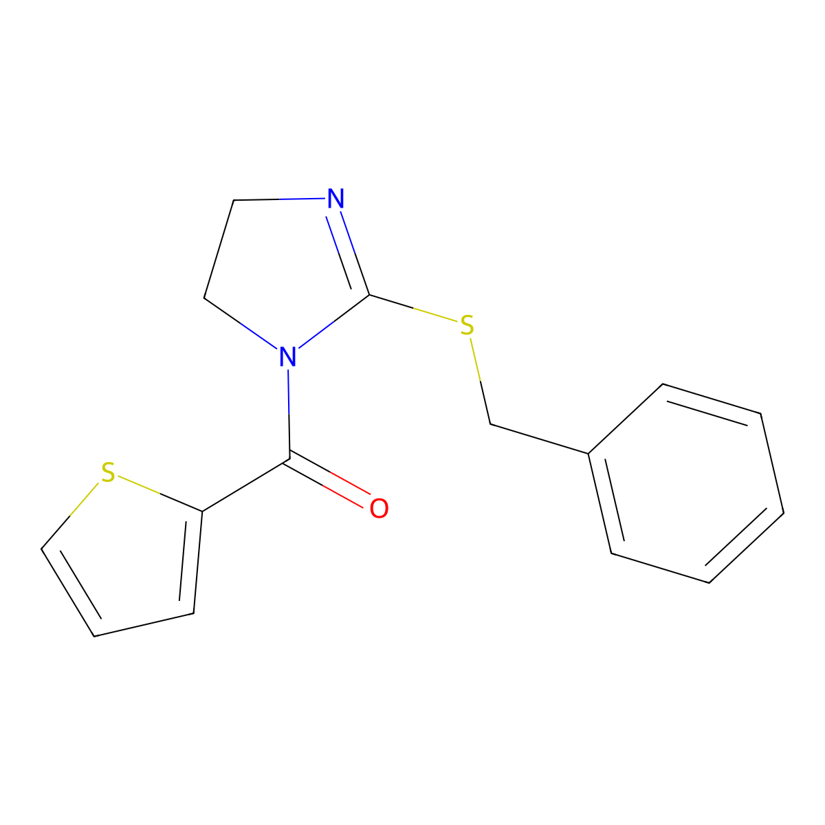 (2-(benzylthio)-4,5-dihydro-1H-imidazol-1-yl)(thiophen-2-yl)methanone molecular structure, CAS 851864-63-6