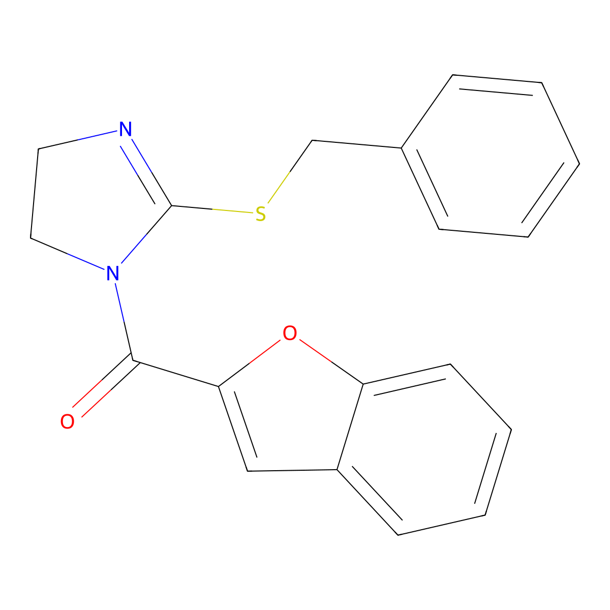 benzofuran-2-yl(2-(benzylthio)-4,5-dihydro-1H-imidazol-1-yl)methanone molecular structure, CAS 851864-65-8