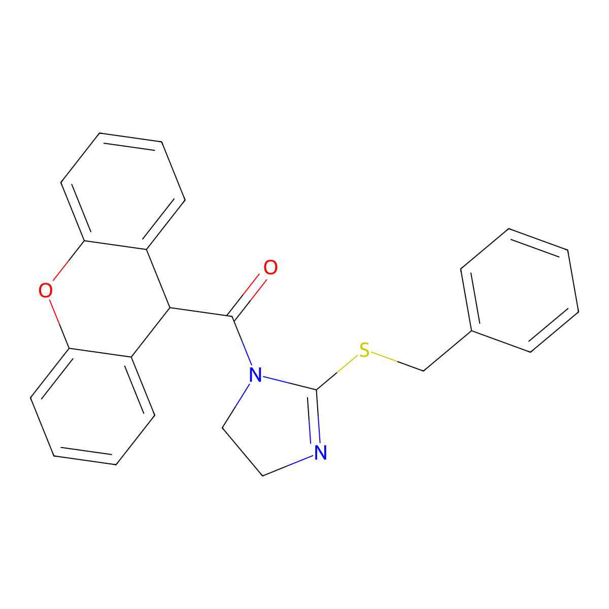 (2-(benzylthio)-4,5-dihydro-1H-imidazol-1-yl)(9H-xanthen-9-yl)methanone molecular structure, CAS 851864-66-9