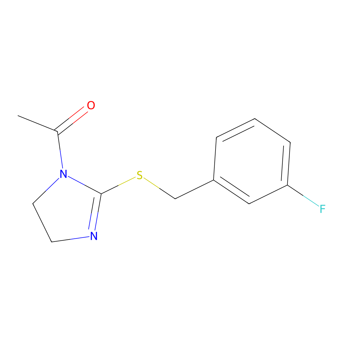 1-[2-[(3-Fluorophenyl)methylsulfanyl]-4,5-dihydroimidazol-1-yl]ethanone molecular structure, CAS 851864-67-0