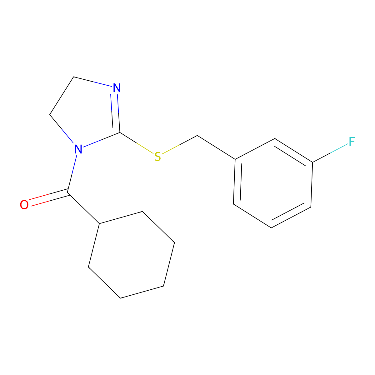 cyclohexyl(2-((3-fluorobenzyl)thio)-4,5-dihydro-1H-imidazol-1-yl)methanone molecular structure, CAS 851864-73-8